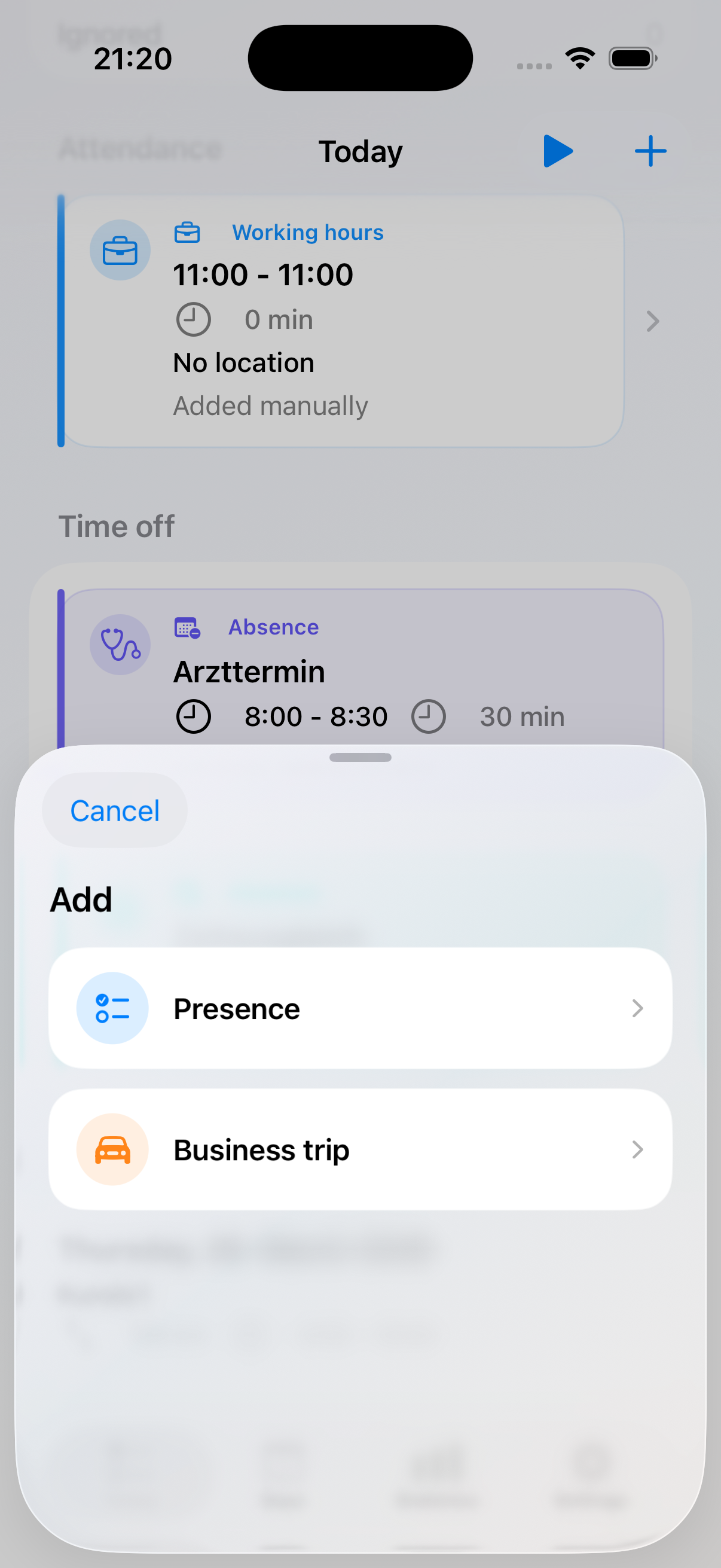 Deskit add sheet for day entries, absences, and business trips