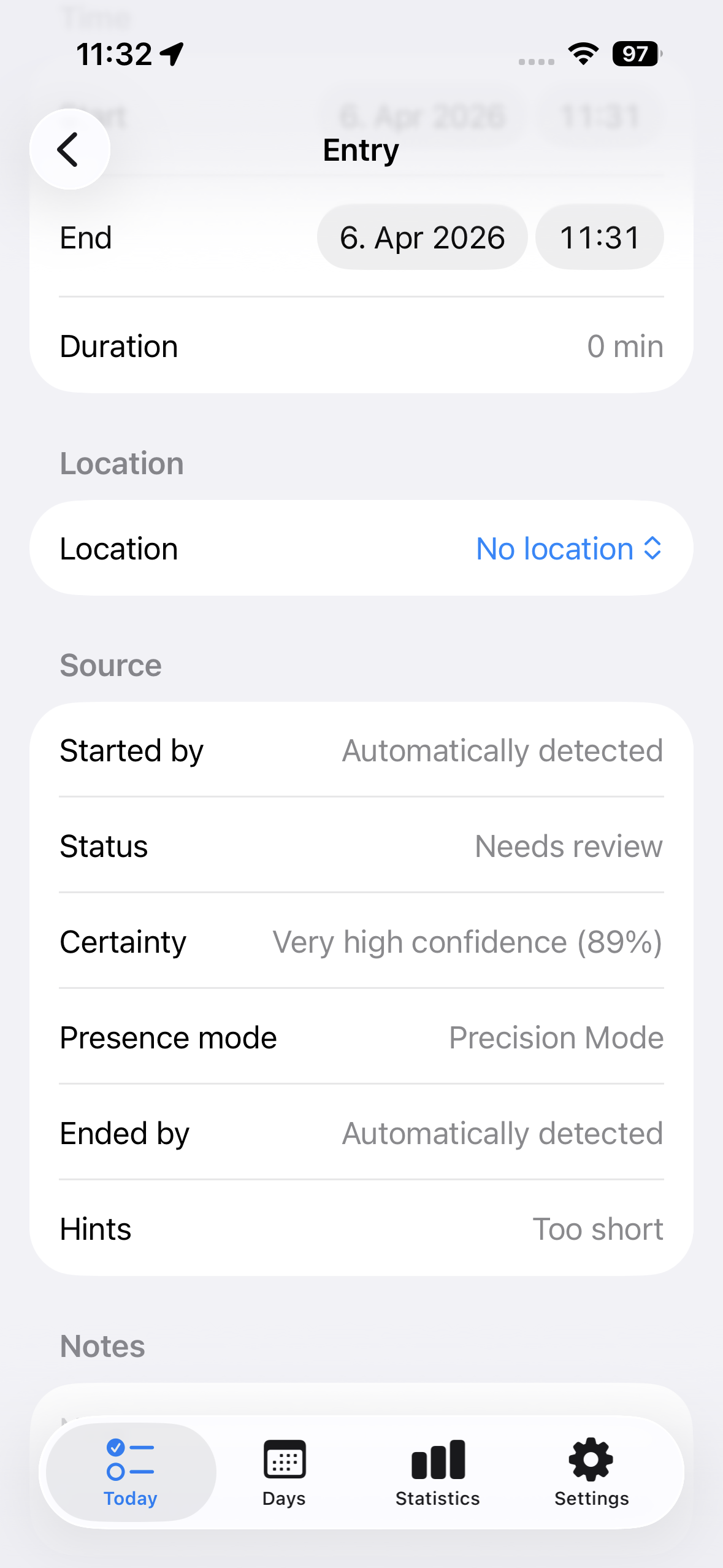 Deskit entry detail with status, certainty, and location