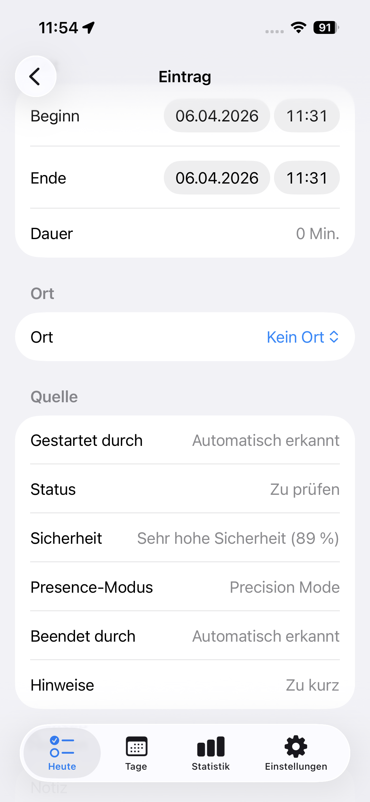 Deskit Eintragsdetails mit Status, Sicherheit und Ort