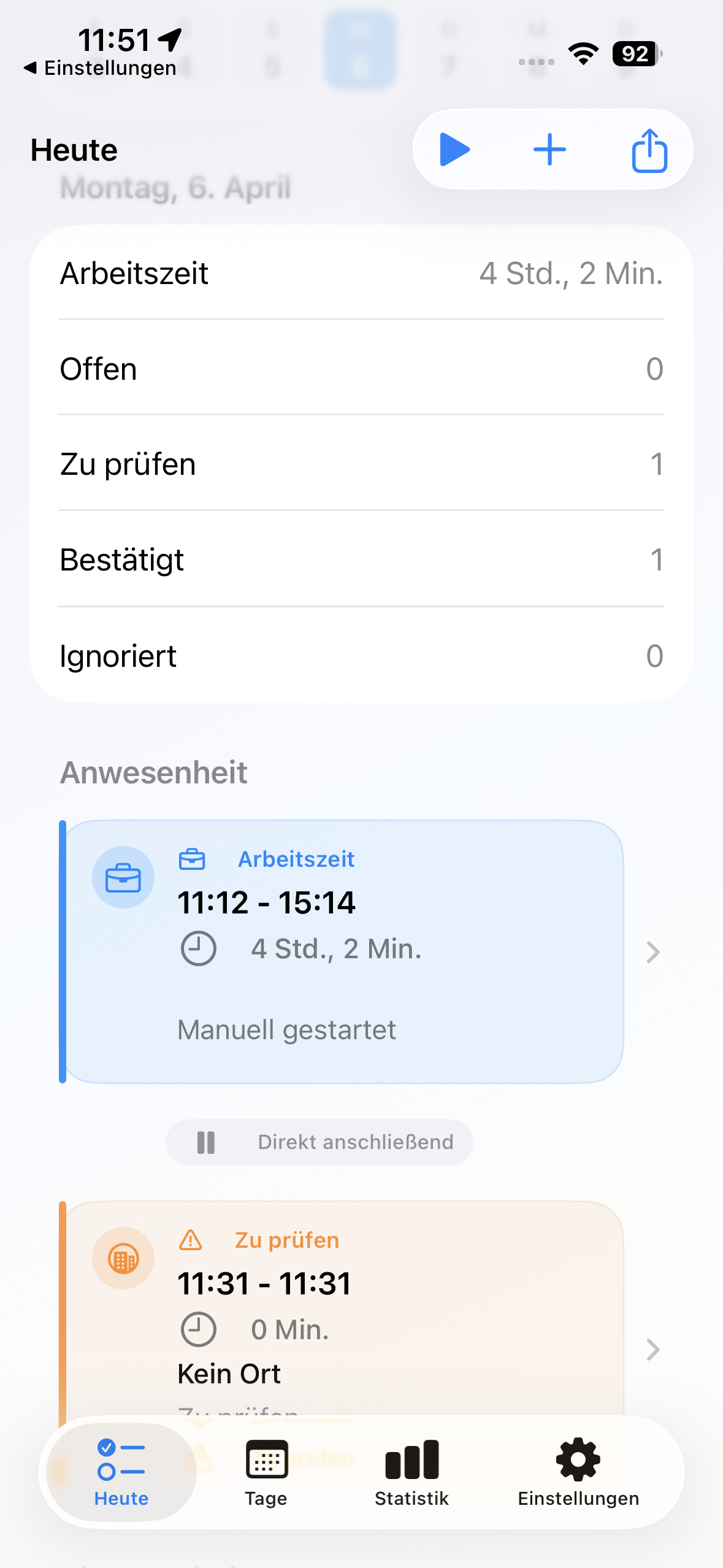 Deskit Heute-Ansicht mit vorbereitetem Arbeitstag