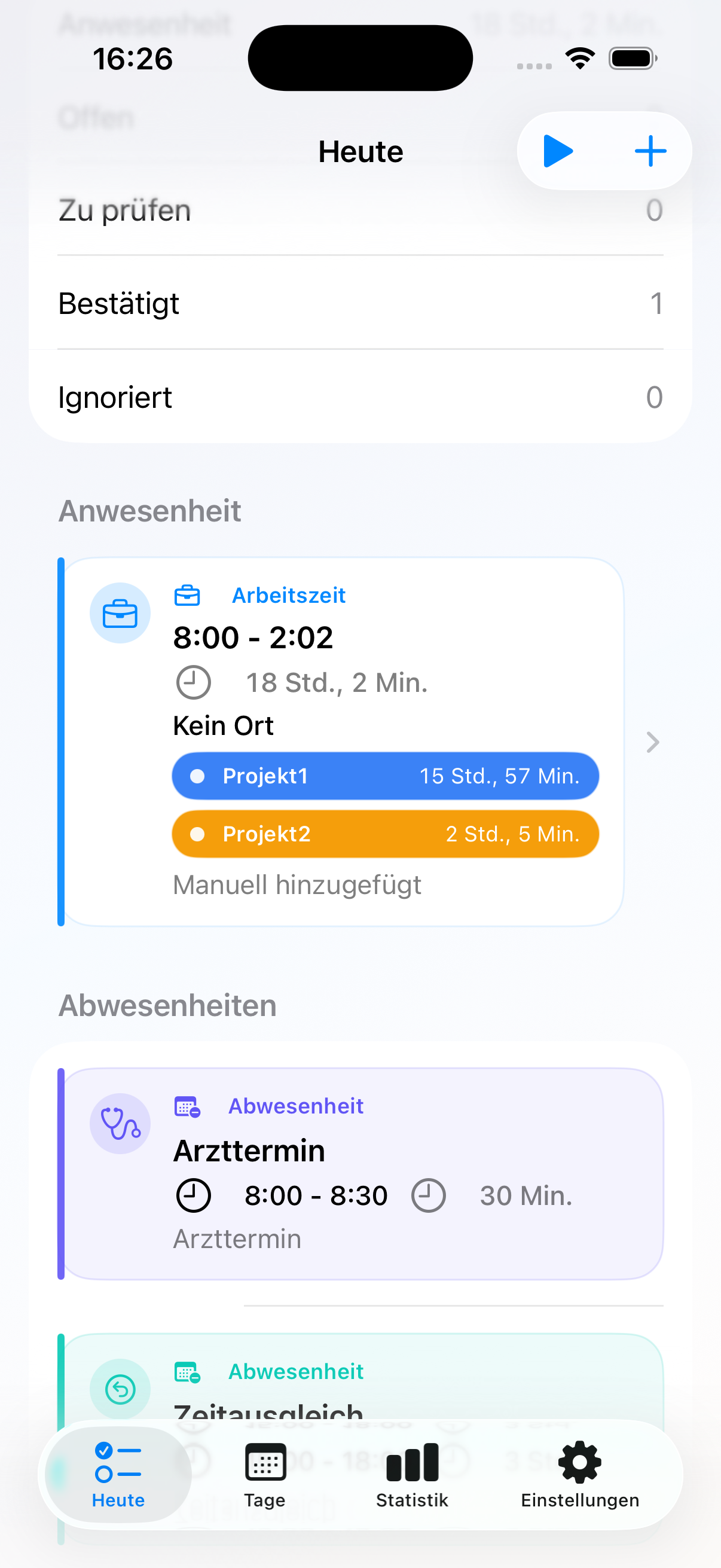 Deskit Projektzuordnung innerhalb eines Arbeitstags